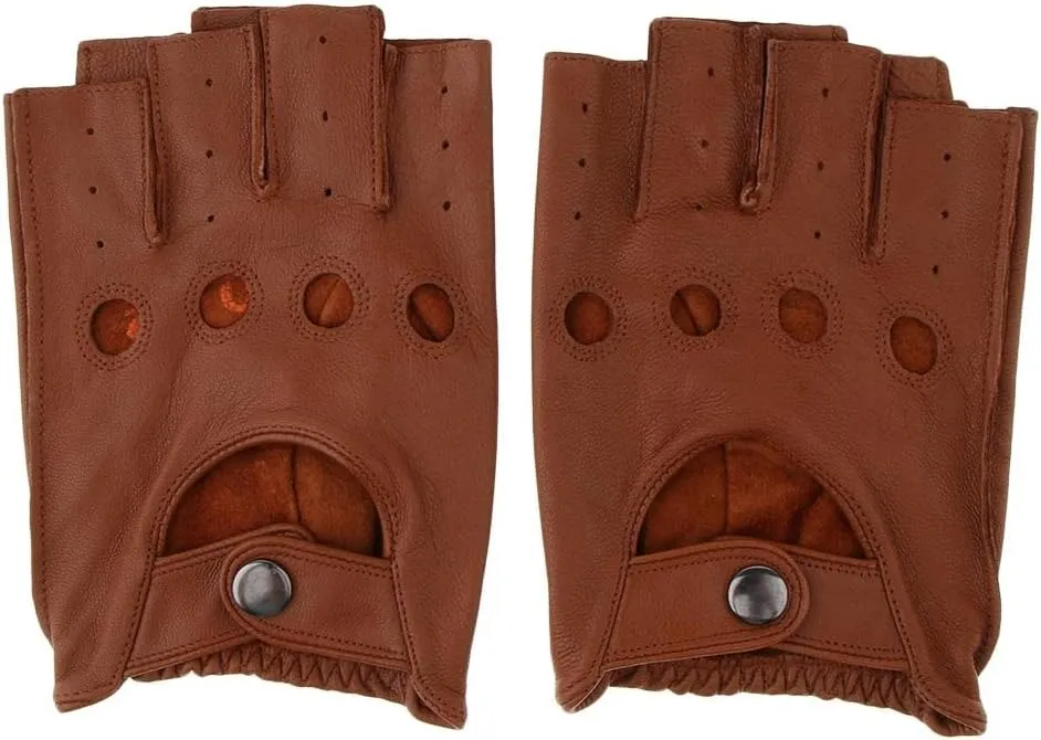 AAGAZA Men Women Goth Thin Faux Leather Fingerless Driving Cycling Short Gym Gloves Birthday Gift (Color : Brown Button, Size : X-Large)