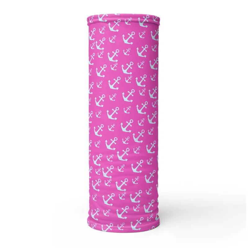 Anchors marine sailor white Pink Neck gaiters fabric face mask covers, tube scarf, reusable washable scarves,  bandana beanies men & women