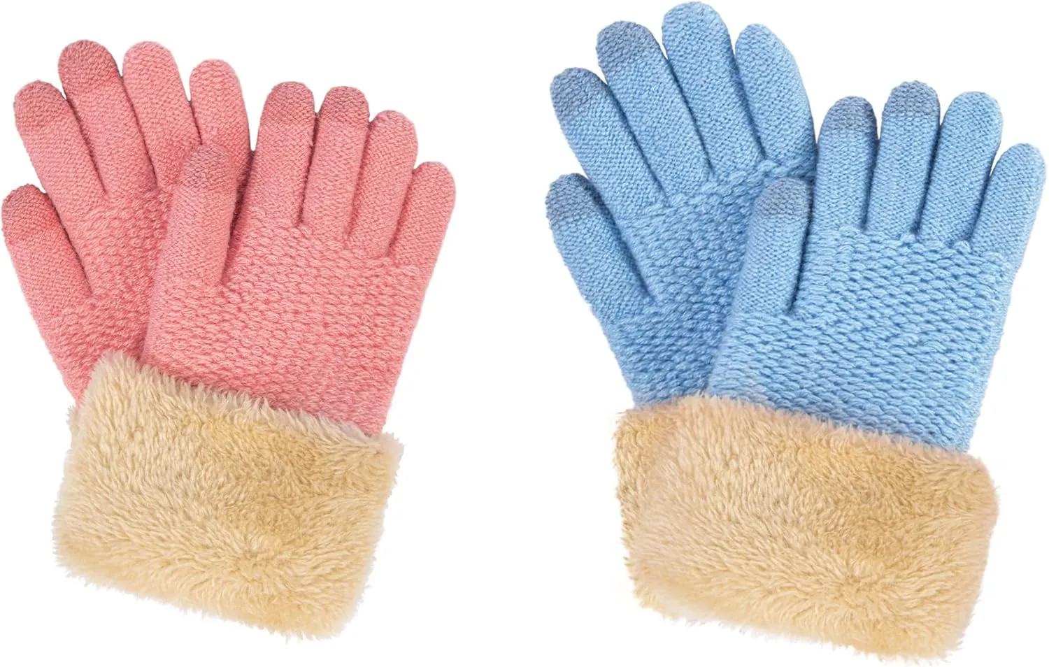 Arctic Paw Kids Winter Gloves 2 & 3 Pack - Touchscreen Knit Gloves with Faux Fur Cuff