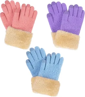 Arctic Paw Kids Winter Gloves 2 & 3 Pack - Touchscreen Knit Gloves with Faux Fur Cuff