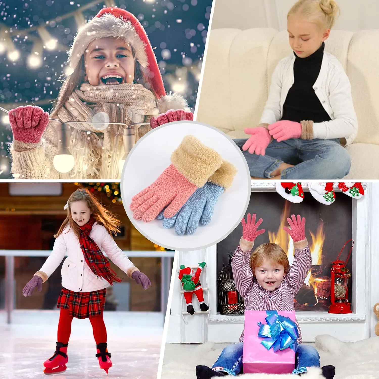 Arctic Paw Kids Winter Gloves 2 & 3 Pack - Touchscreen Knit Gloves with Faux Fur Cuff