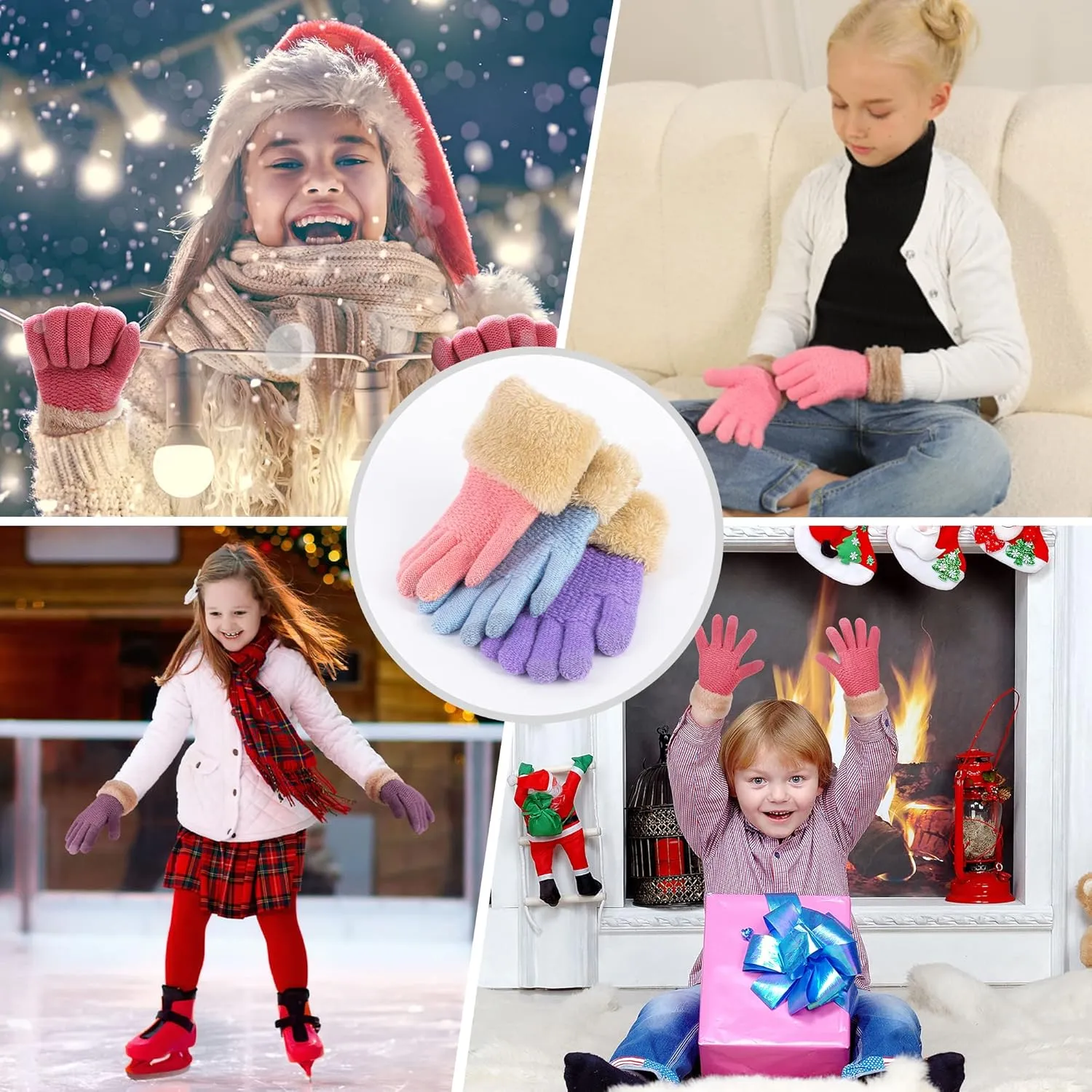 Arctic Paw Kids Winter Gloves 2 & 3 Pack - Touchscreen Knit Gloves with Faux Fur Cuff
