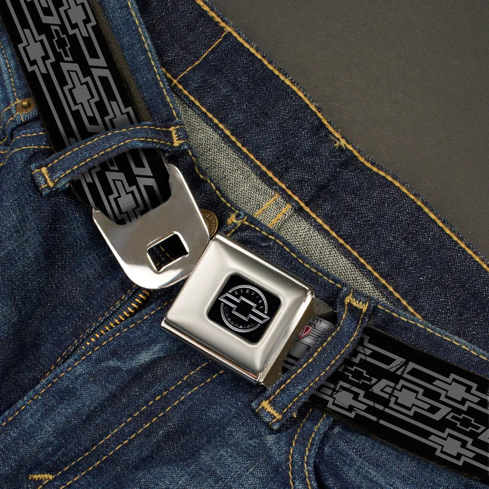 Chevy Seatbelt Belt - Retro Chevy Bowtie Monogram Black/Gray Webbing