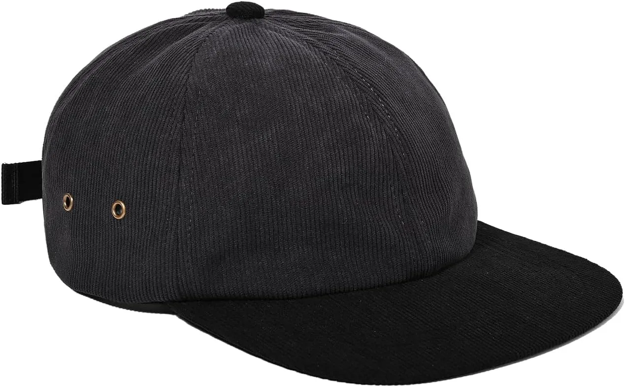Clakllie Corduroy 6 Panel Hat Flat Brim Baseball Caps Flat Bill Sun Cap Low Profile Trucker Hat Soft Top Unstructured Hat