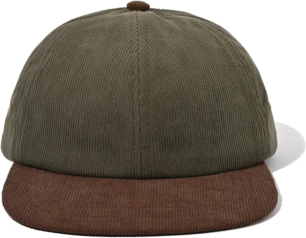 Clakllie Corduroy 6 Panel Hat Flat Brim Baseball Caps Flat Bill Sun Cap Low Profile Trucker Hat Soft Top Unstructured Hat