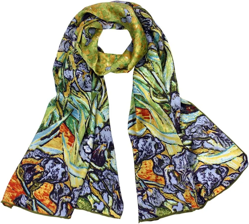 Dahlia Women's 100% Luxury Long Silk Scarf - Van Gogh's Art Collection