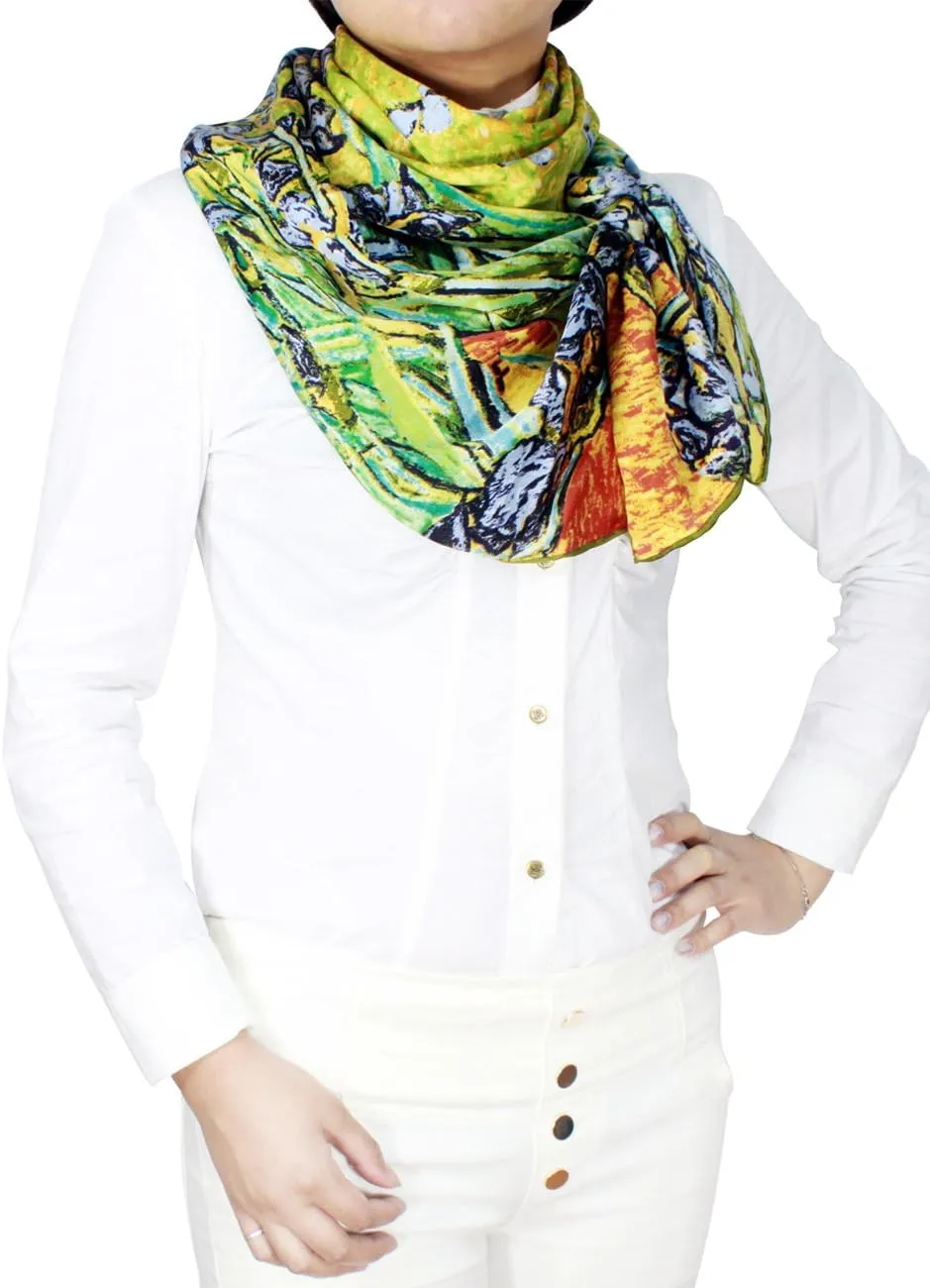 Dahlia Women's 100% Luxury Long Silk Scarf - Van Gogh's Art Collection