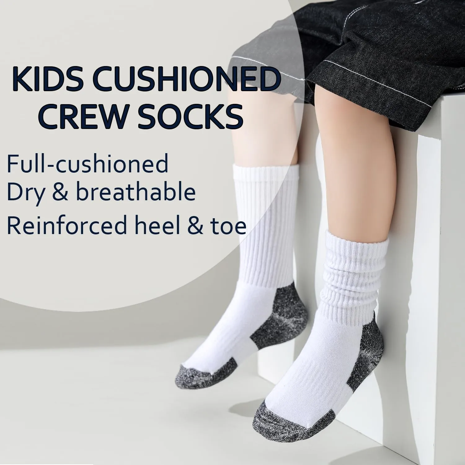 EPEIUS Kids Boys/Girls' Cushioned Crew Socks Thick Cotton Athletic Socks 6 Pack 4-14 Years