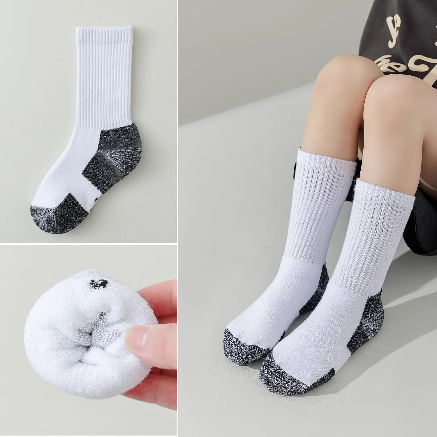 EPEIUS Kids Boys/Girls' Cushioned Crew Socks Thick Cotton Athletic Socks 6 Pack 4-14 Years