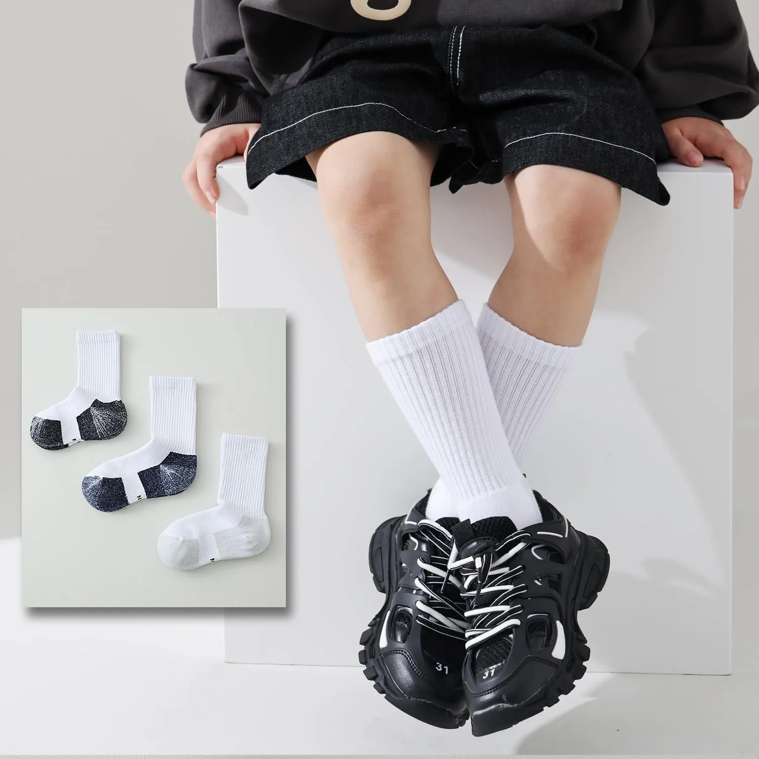 EPEIUS Kids Boys/Girls' Cushioned Crew Socks Thick Cotton Athletic Socks 6 Pack 4-14 Years