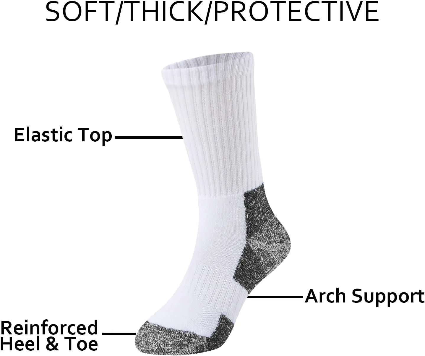 EPEIUS Kids Boys/Girls' Cushioned Crew Socks Thick Cotton Athletic Socks 6 Pack 4-14 Years