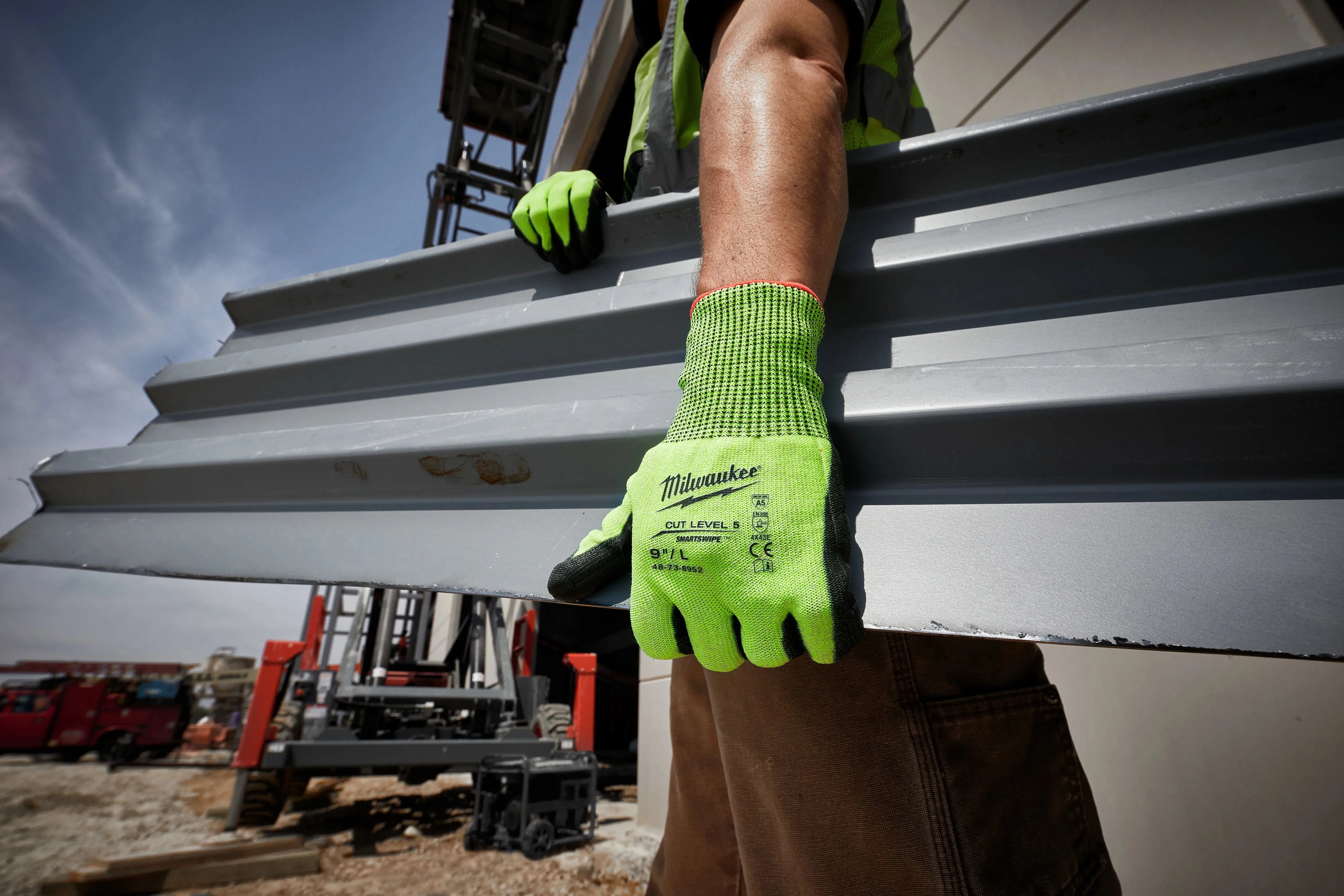 General Purpose Gloves - Milwaukee® High-Visibility Cut Level 5 Polyurethane Dipped Gloves, 48-73-895