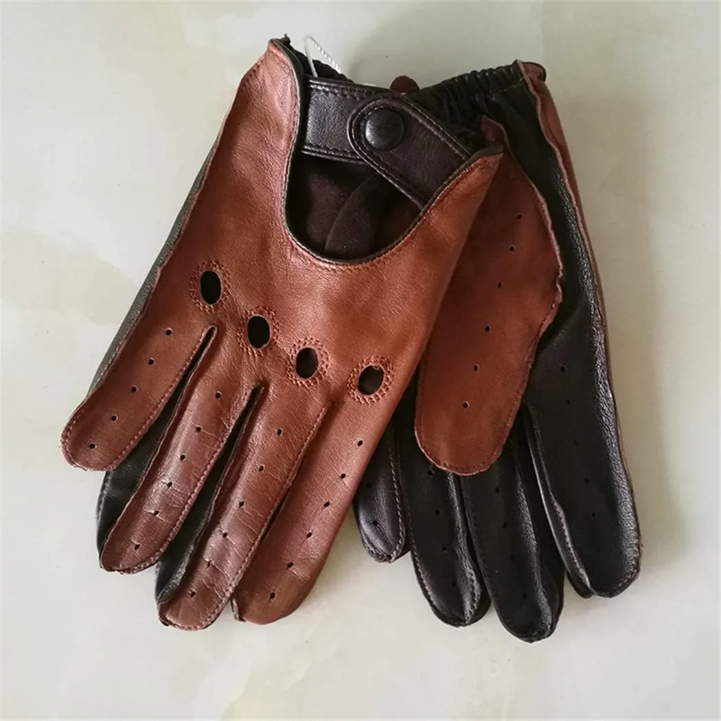 Haitpant Man's Real Leather Gloves Spring Summer Thin Unlined Breathable Non-Slip Locomotive Motorcycle Driving Gloves