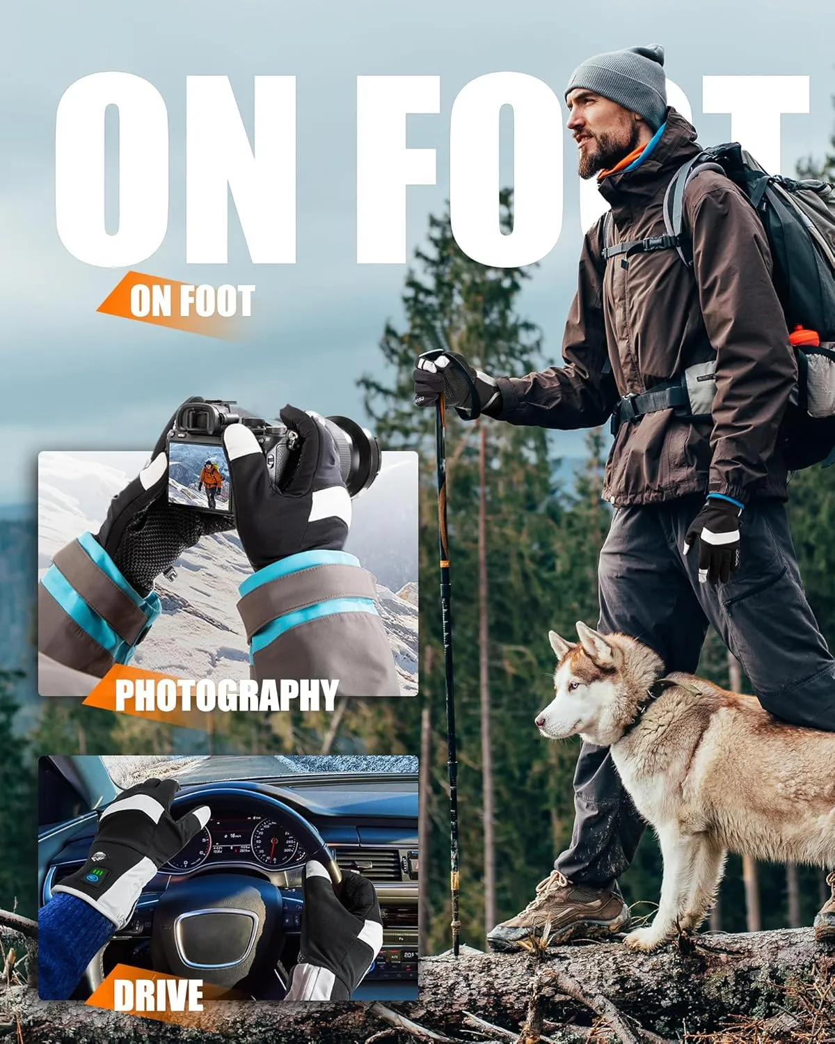Heated Glove Liners Men Women, 7.6V Rechargeable Battery Heated Work Gloves Thin for Hunting Raynaulds Skiing Motorcycle Snowboarding Cycling Arthritis Riding Hiking Running