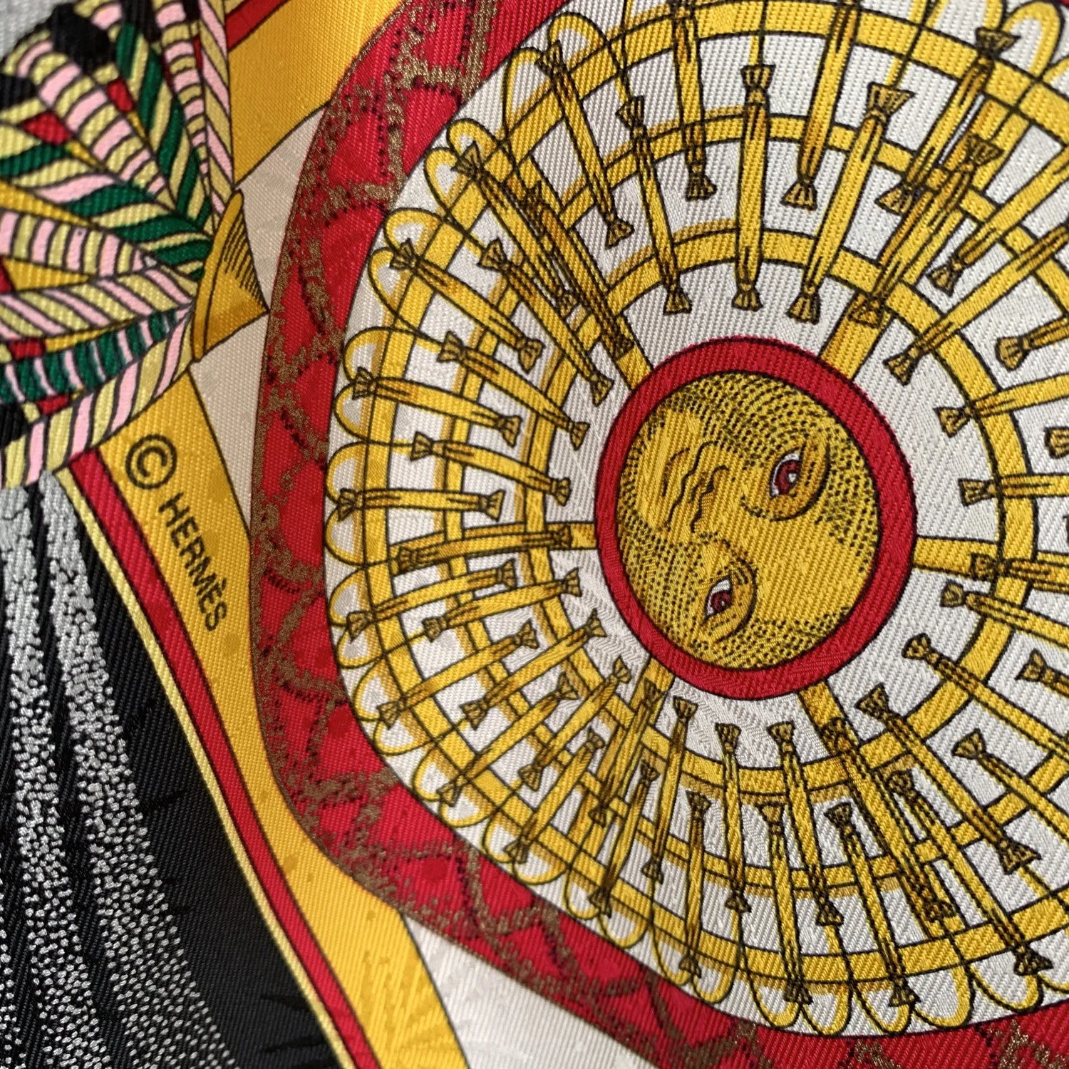 Hermes Vintage Black Jacquard Silk Scarf Feux d'Artifice 1987 Duchene