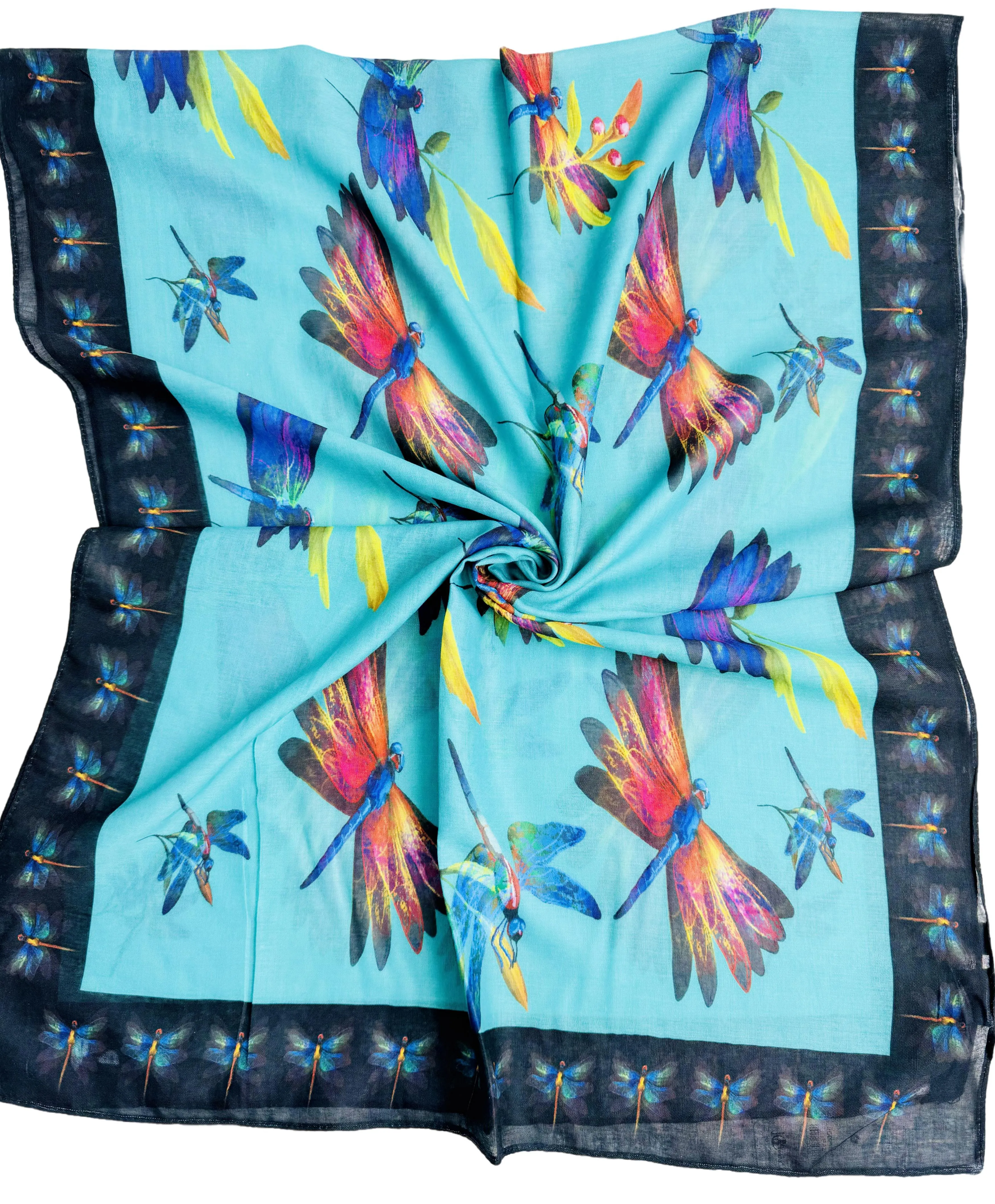 JC021042-D Teal-Multi Dragonfly Scarf/Shawl