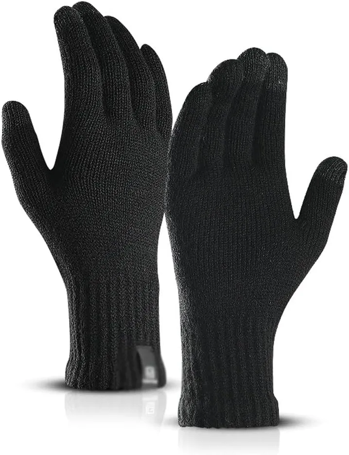 Knitted Gloves Winter Men and Women Touch Screen Solid Color Warm Wool Gloves Plus Velvet