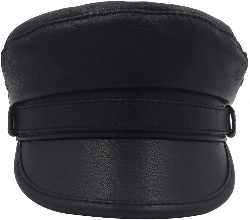 Leather Fiddler Cap Biker Cap Greek Fisherman Unisex Style