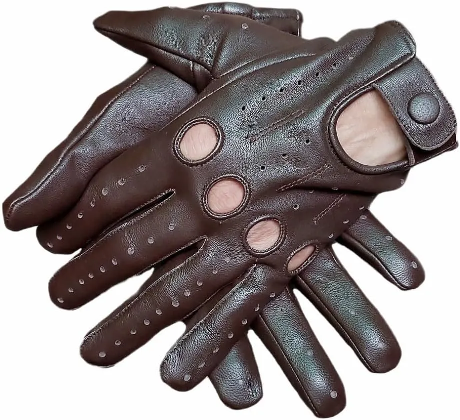 Men's Genuine Leather Driving Gloves with Knuckle Holes