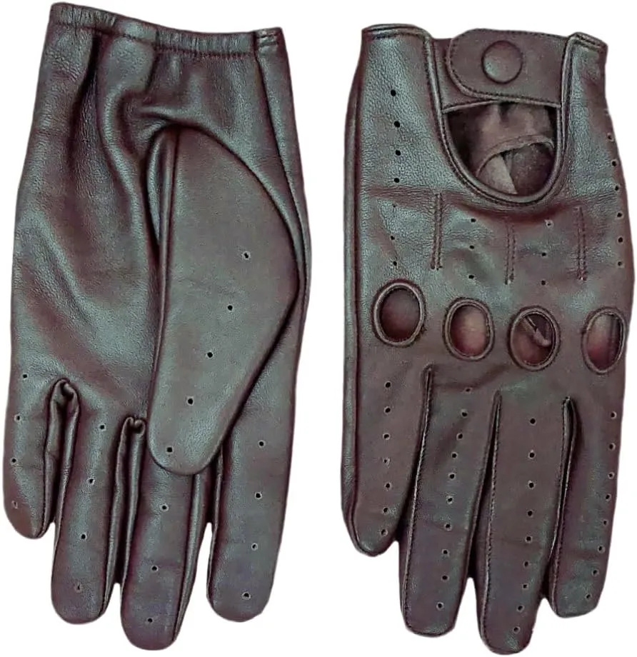 Men's Genuine Leather Driving Gloves with Knuckle Holes