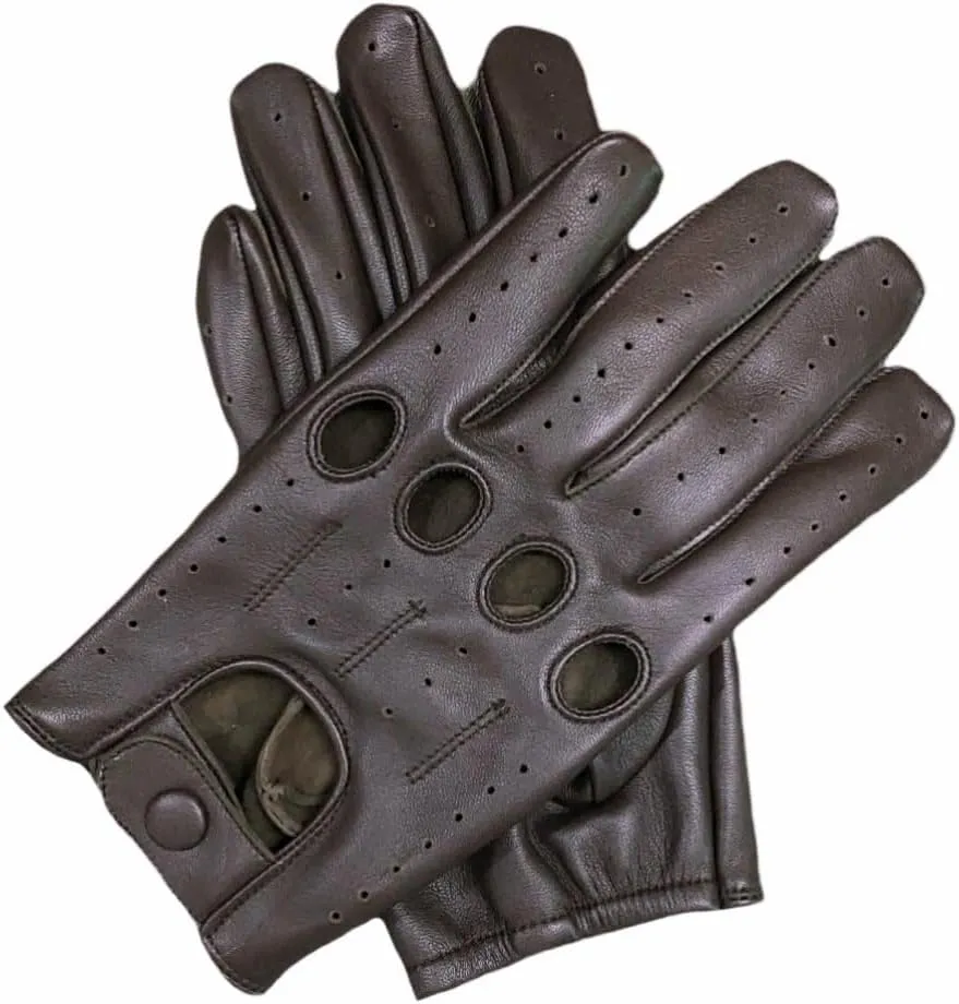 Men's Genuine Leather Driving Gloves with Knuckle Holes