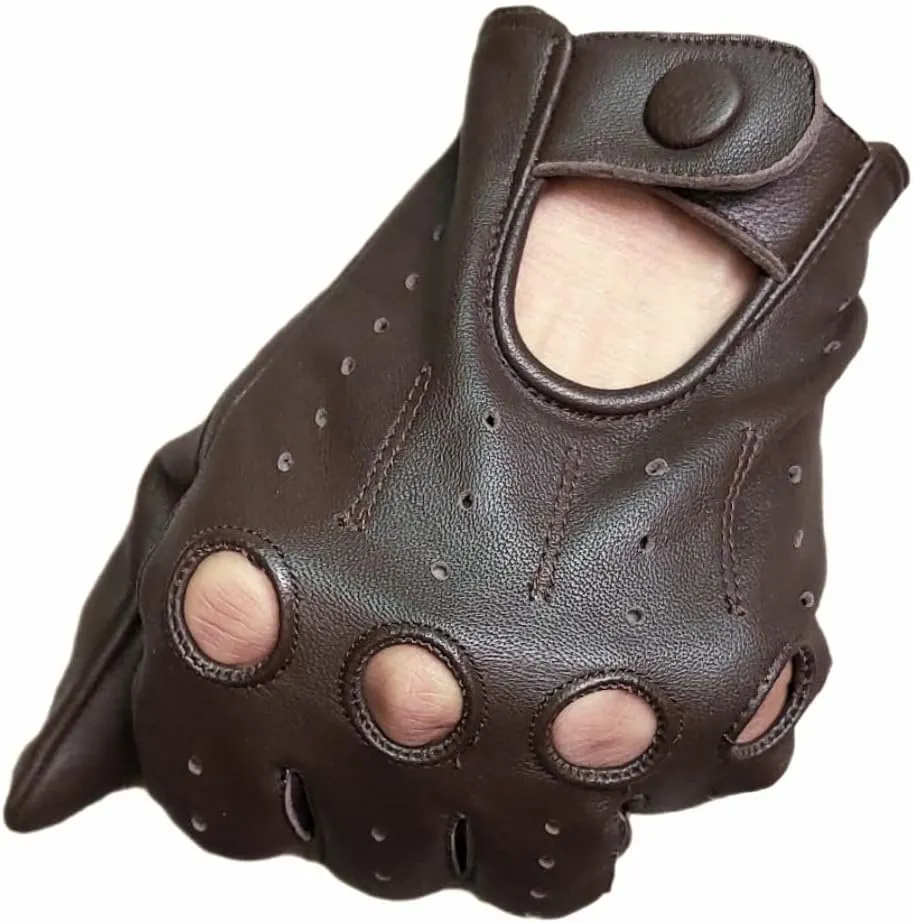 Men's Genuine Leather Driving Gloves with Knuckle Holes