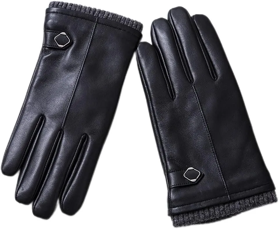 Men's Leather Plus Velvet Gloves Leather Gloves Outdoor Driving Riding Business Winter Warm Touch Screen