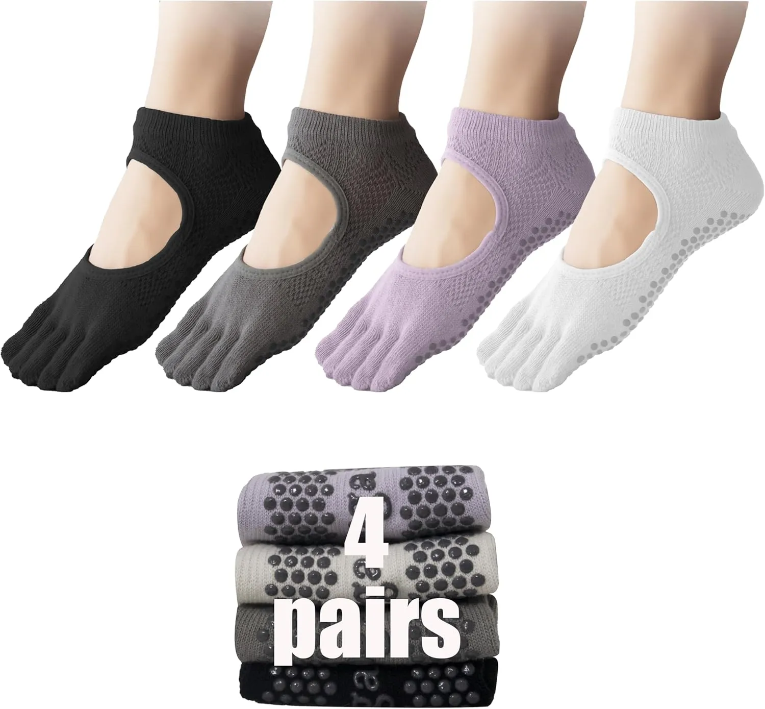 Non-Slip Five Toe Yoga Socks with Grips for Pilates,Barre,Ballet,Fitness and Sports 4 Paris for Women/Men