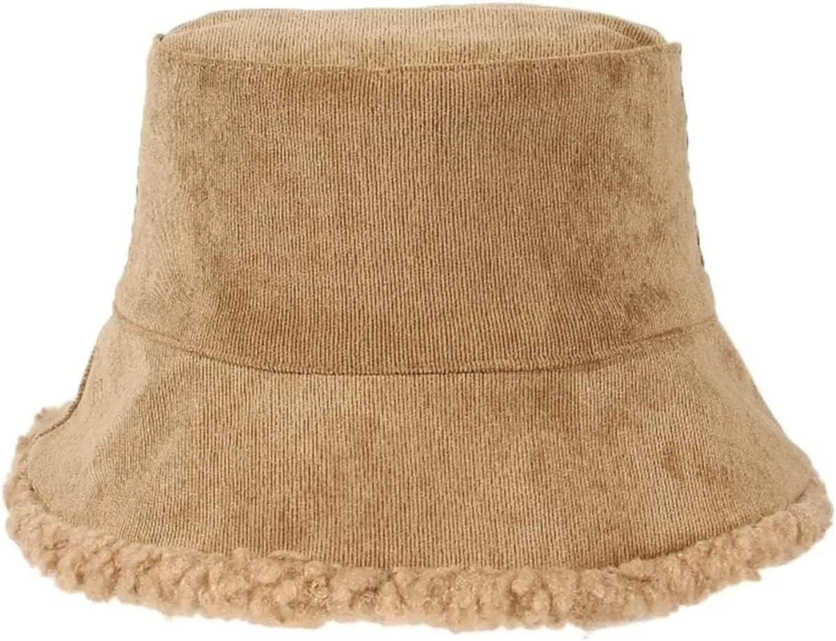 OLOTU All-Match Double-Sided Fisherman Hat Foldable Thick Autumn and Winter Warm Lamb Hair Basin Hat Plush Face Small Fashion Winter Hat Simple