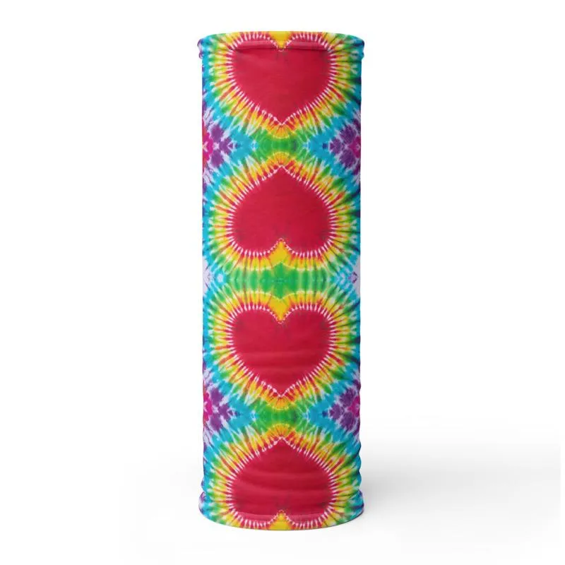 Rainbow Heart colorful tie dye pattern design, Neck gaiters face mask covers, tube scarf, Balaclava Beanie scarves, headband men and women