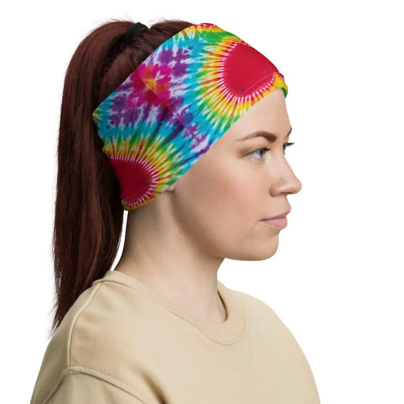 Rainbow Heart colorful tie dye pattern design, Neck gaiters face mask covers, tube scarf, Balaclava Beanie scarves, headband men and women