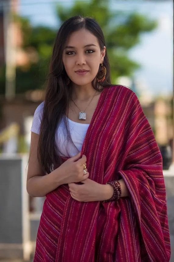 Red Stripe Yak Wool Shawl