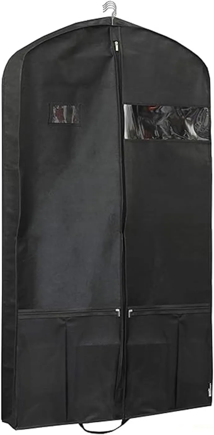 SEHXIM Garment Bags for Travel,43'' Heavy-Duty Garment Bag with Pockets, Suit Bags for Closet Storage Foldable Mens Suit Cover Black Garment Bag for Shirts, Coats, Dresses