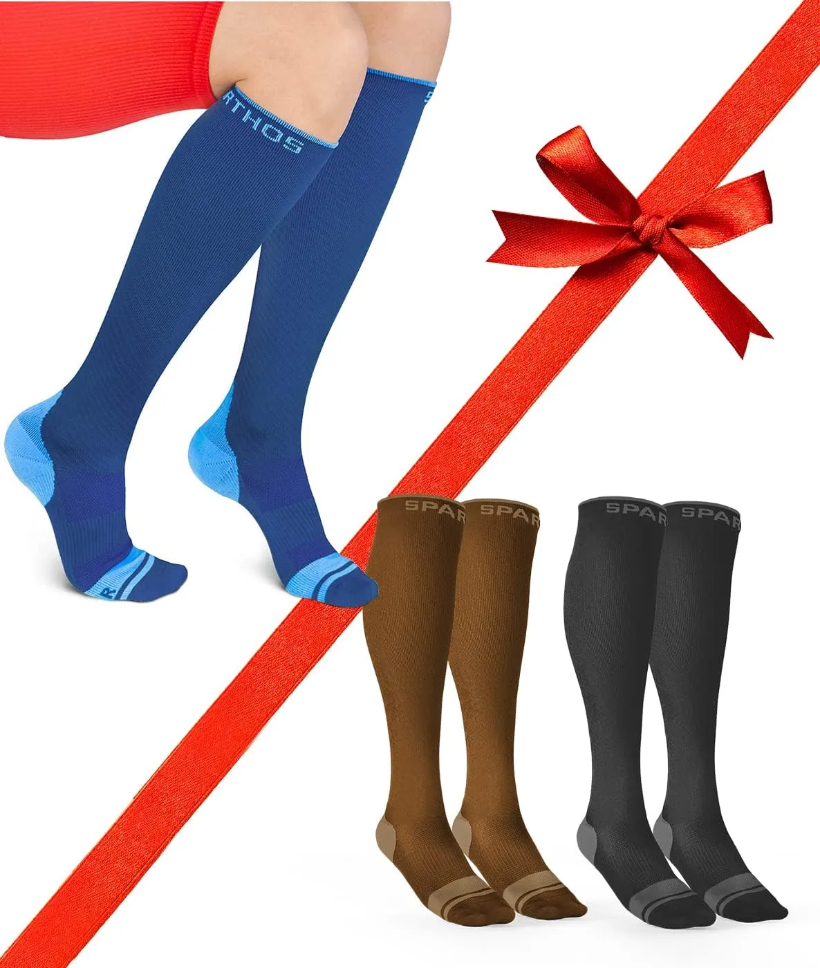 Sparthos Compression Socks (20-30mmHg) Bundle of 3 [Size Large/XL] - Cobalt Blue   Midnight Black   Mountain Brown