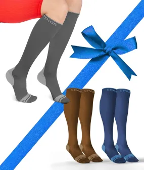 Sparthos Compression Socks (20-30mmHg) Bundle of 3 [Size Large/XL] - Steel Gray   Mountain Brown   Cobalt Blue