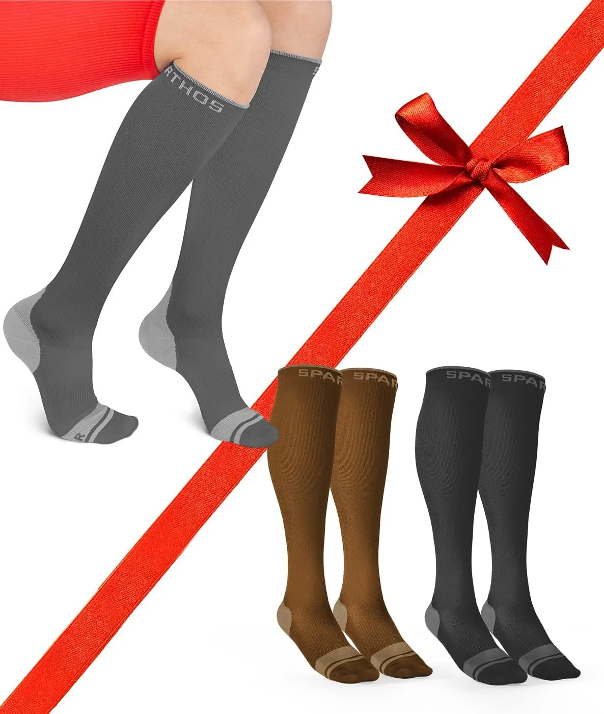 Sparthos Compression Socks (20-30mmHg) Bundle of 3 [Size Large/XL] - Steel Gray   Mountain Brown   Midnight Black