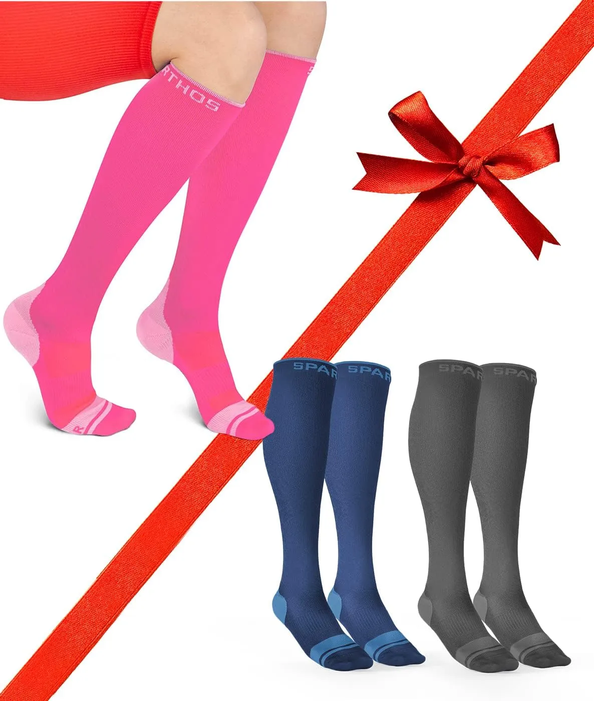 Sparthos Compression Socks (20-30mmHg) Bundle of 3 [Size Small/Medium] - Flamingo Pink   Cobalt Blue   Steel Gray