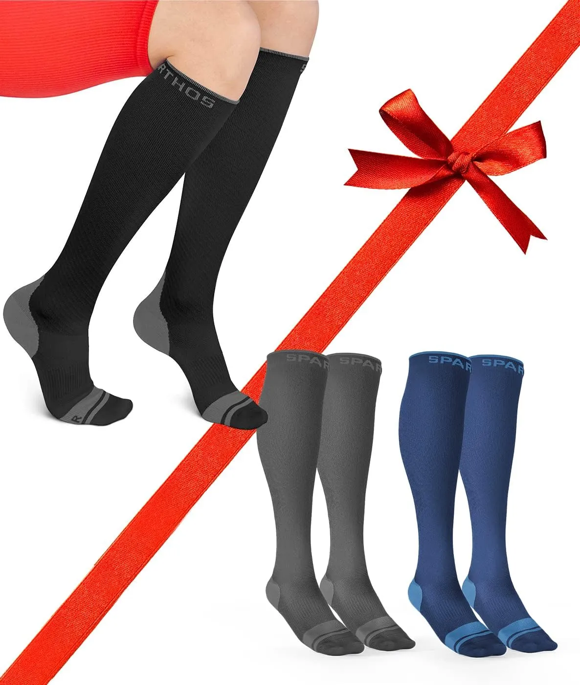 Sparthos Compression Socks (20-30mmHg) Bundle of 3 [Size Small/Medium] - Midnight Black   Steel Gray   Cobalt Blue