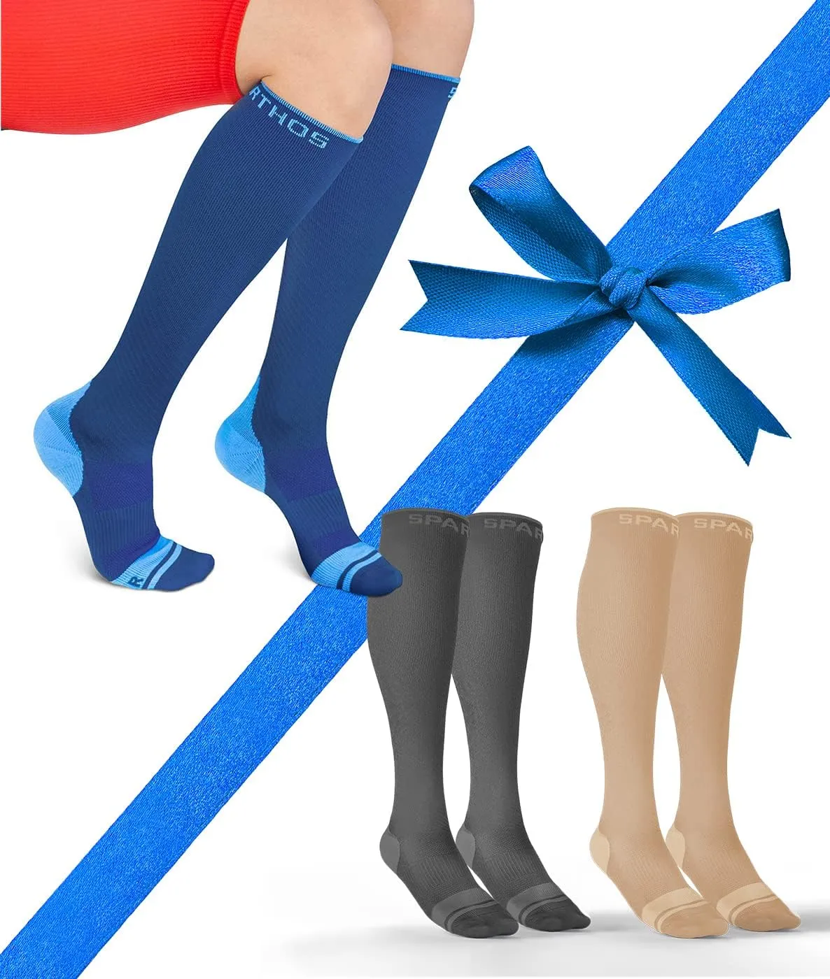 Sparthos Compression Socks (20-30mmHg) Bundle of 3 [Size XXL] - Cobalt Blue   Steel Gray   Desert Beige
