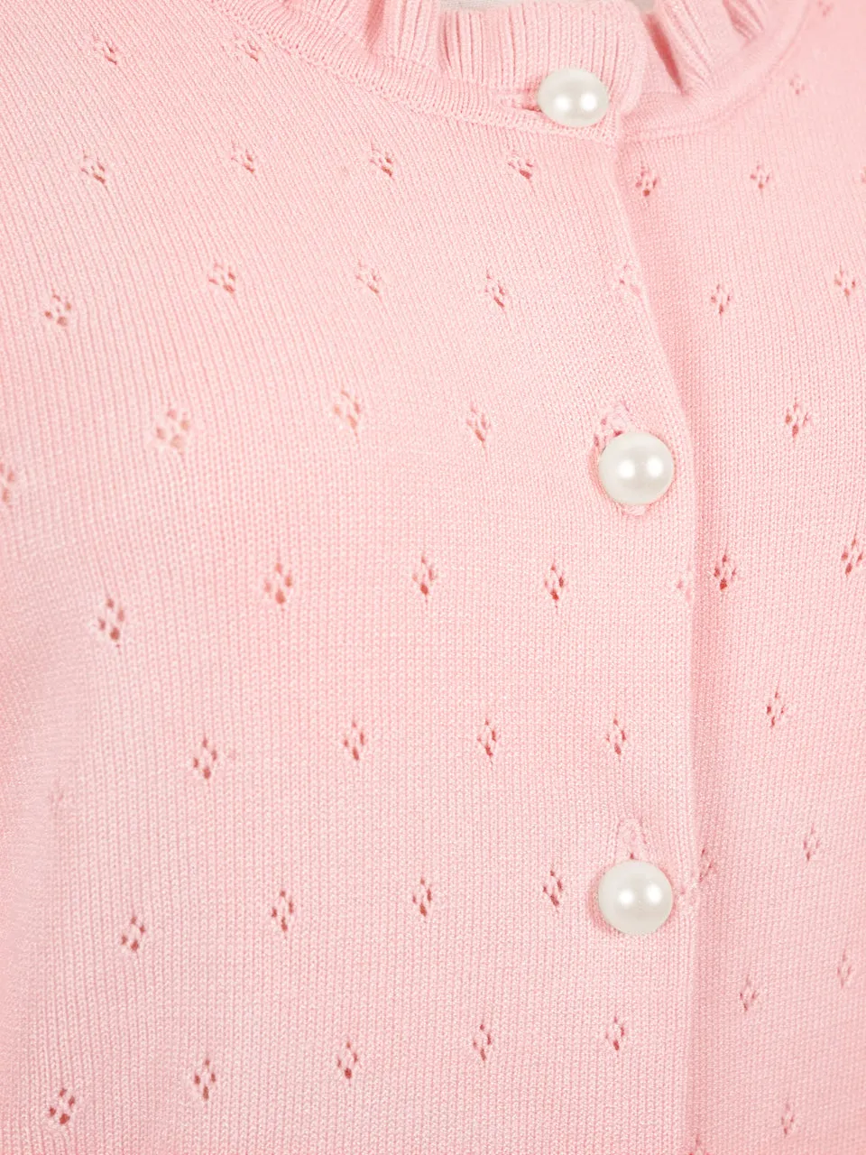 Surprise Sale! Pink Tiered Ruffle Shoulder Pointelle Cardigan