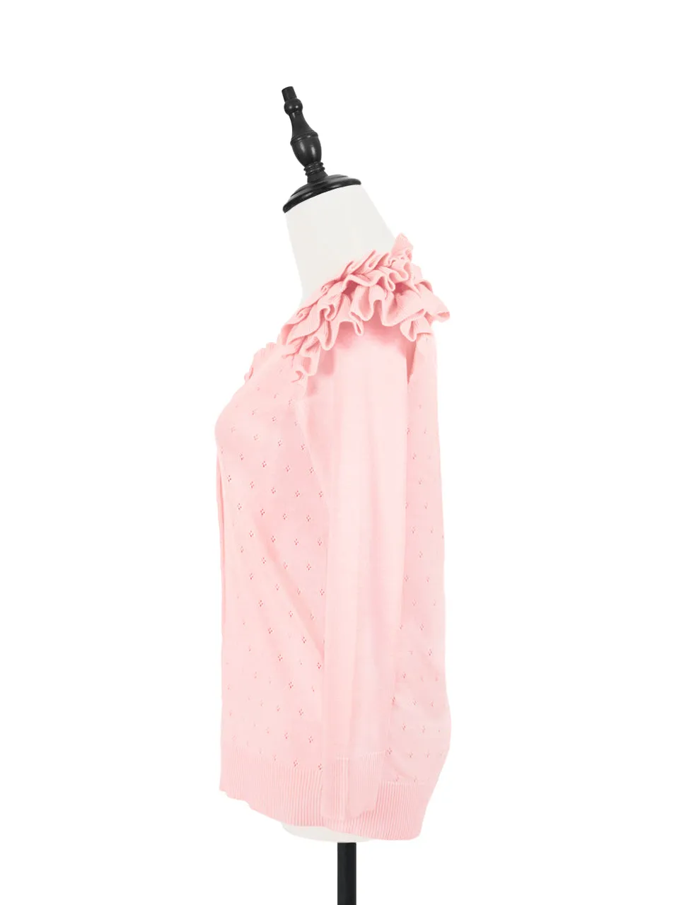 Surprise Sale! Pink Tiered Ruffle Shoulder Pointelle Cardigan