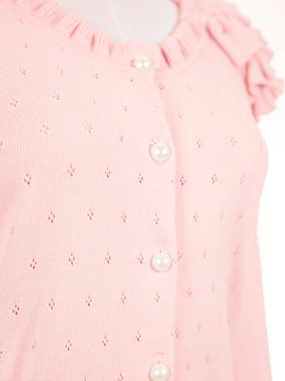 Surprise Sale! Pink Tiered Ruffle Shoulder Pointelle Cardigan