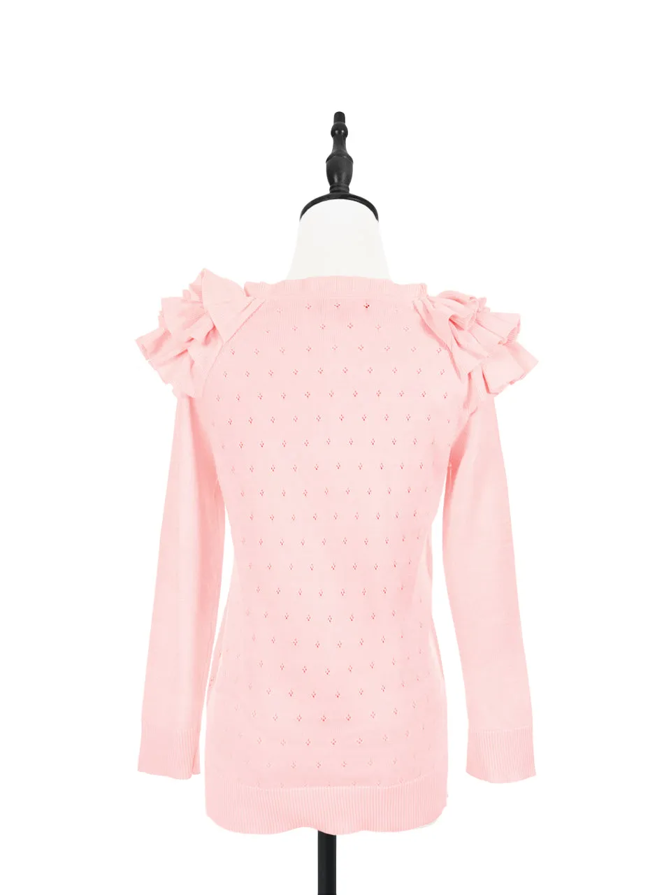 Surprise Sale! Pink Tiered Ruffle Shoulder Pointelle Cardigan