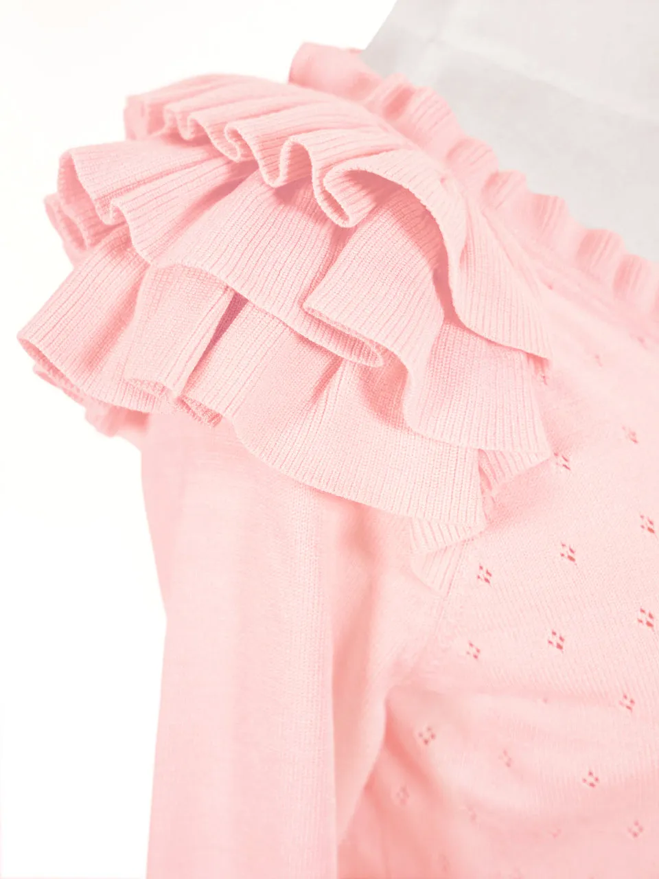 Surprise Sale! Pink Tiered Ruffle Shoulder Pointelle Cardigan