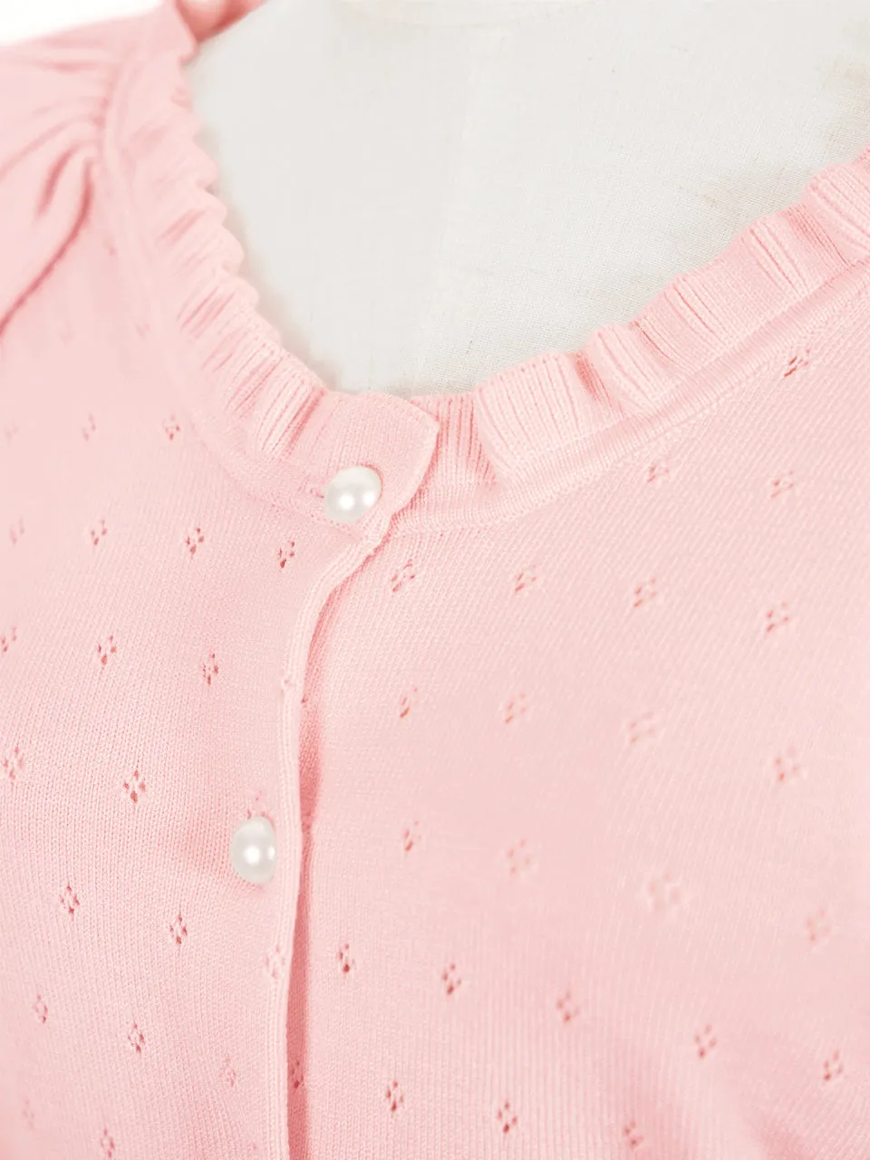 Surprise Sale! Pink Tiered Ruffle Shoulder Pointelle Cardigan