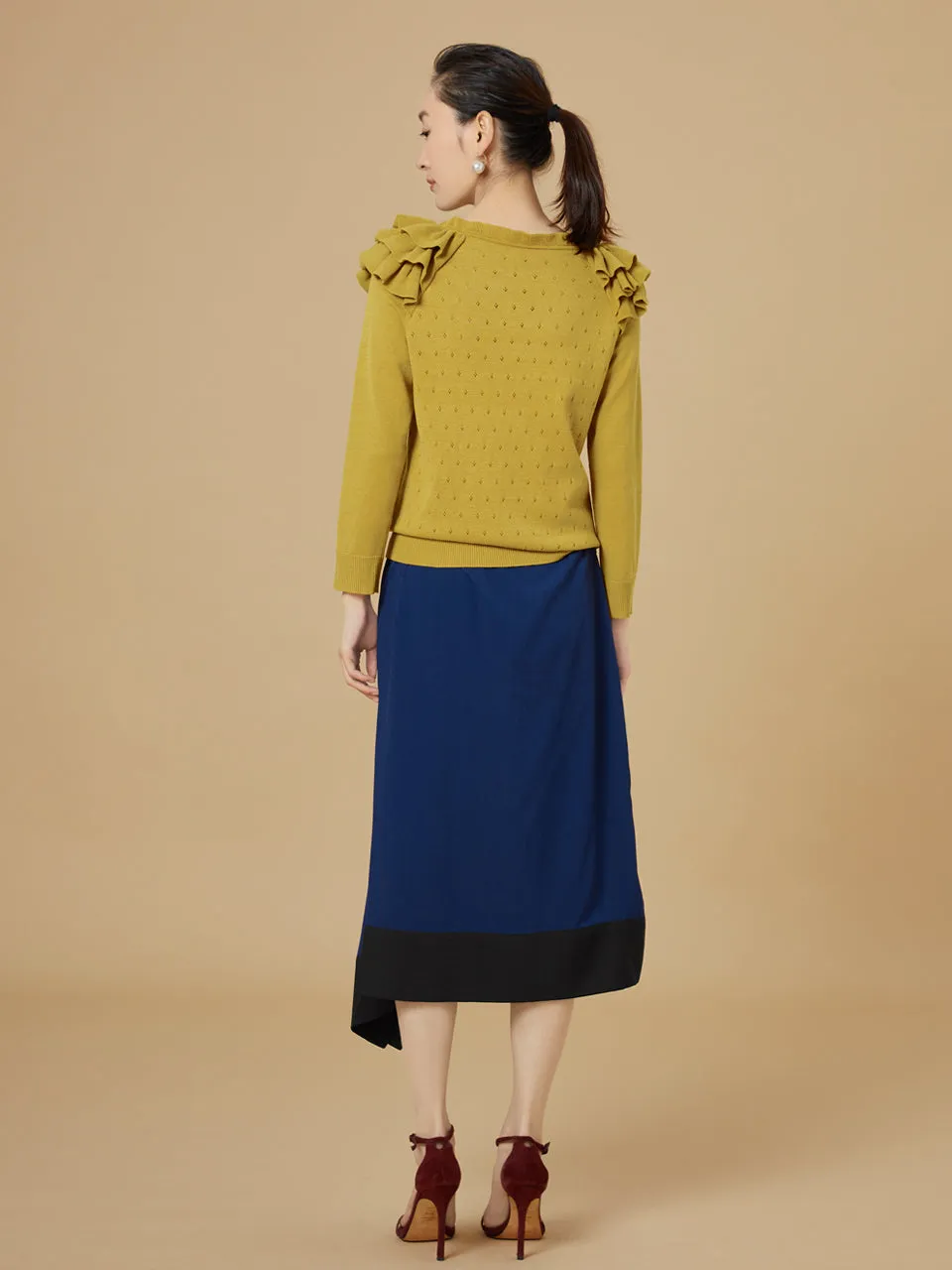 Surprise Sale! Yellow Tiered Ruffle Shoulder Pointelle Cardigan