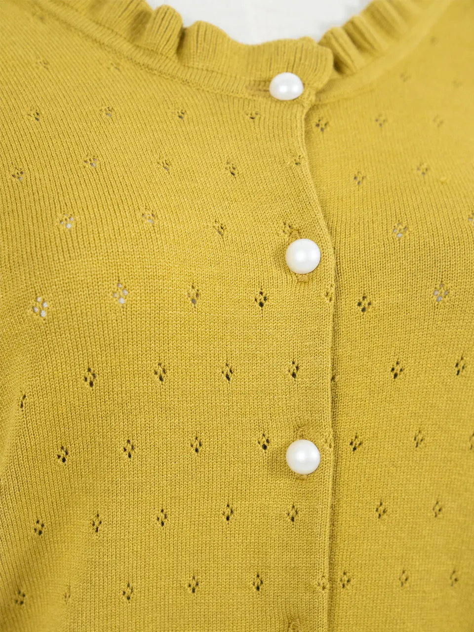 Surprise Sale! Yellow Tiered Ruffle Shoulder Pointelle Cardigan