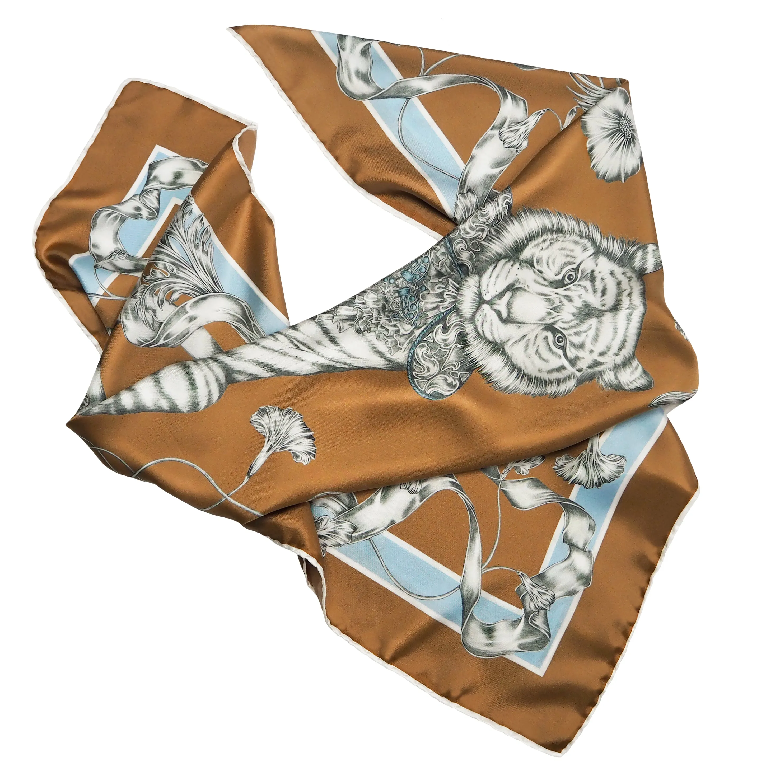 Totem Tiger Midi Silk Scarf Camel