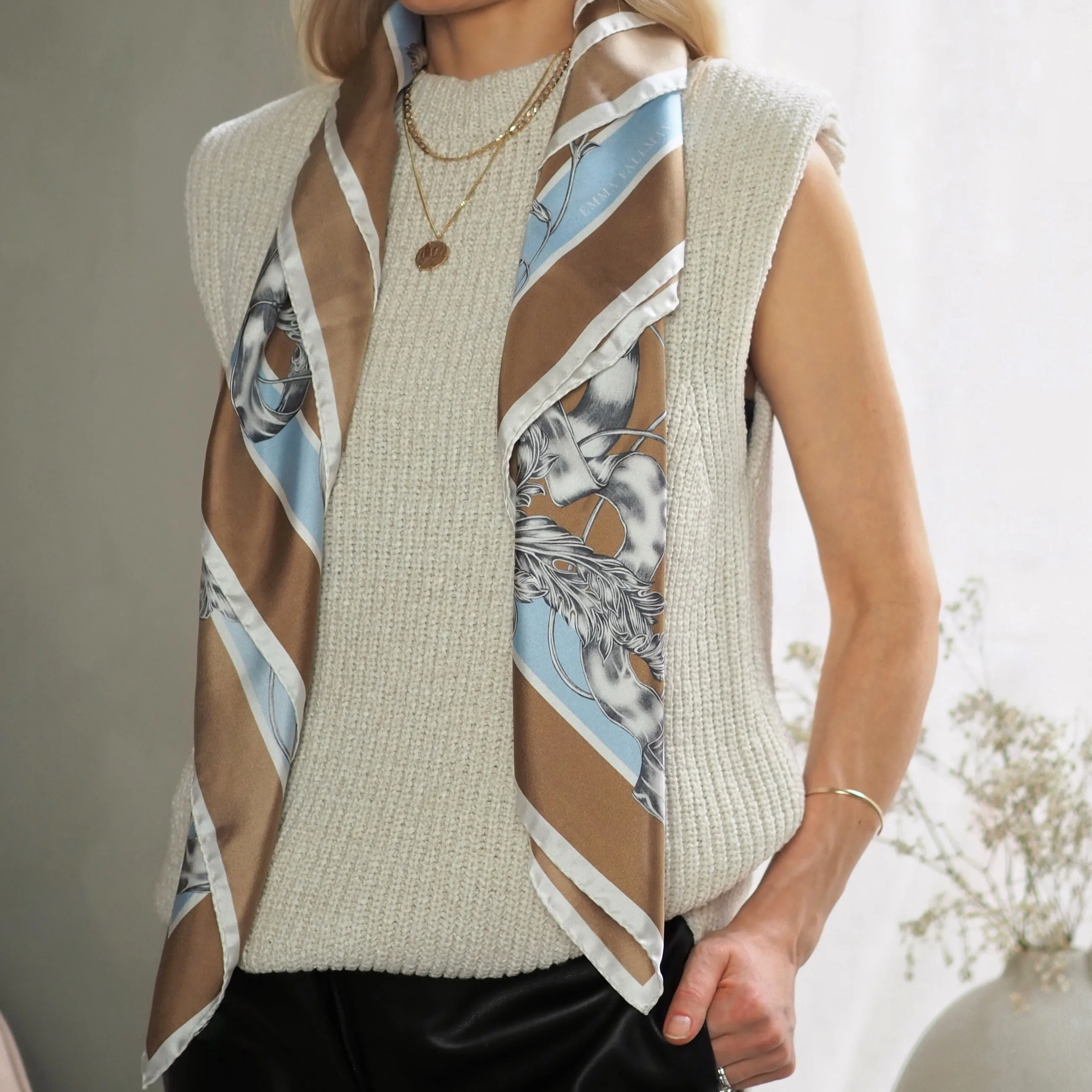 Totem Tiger Midi Silk Scarf Camel