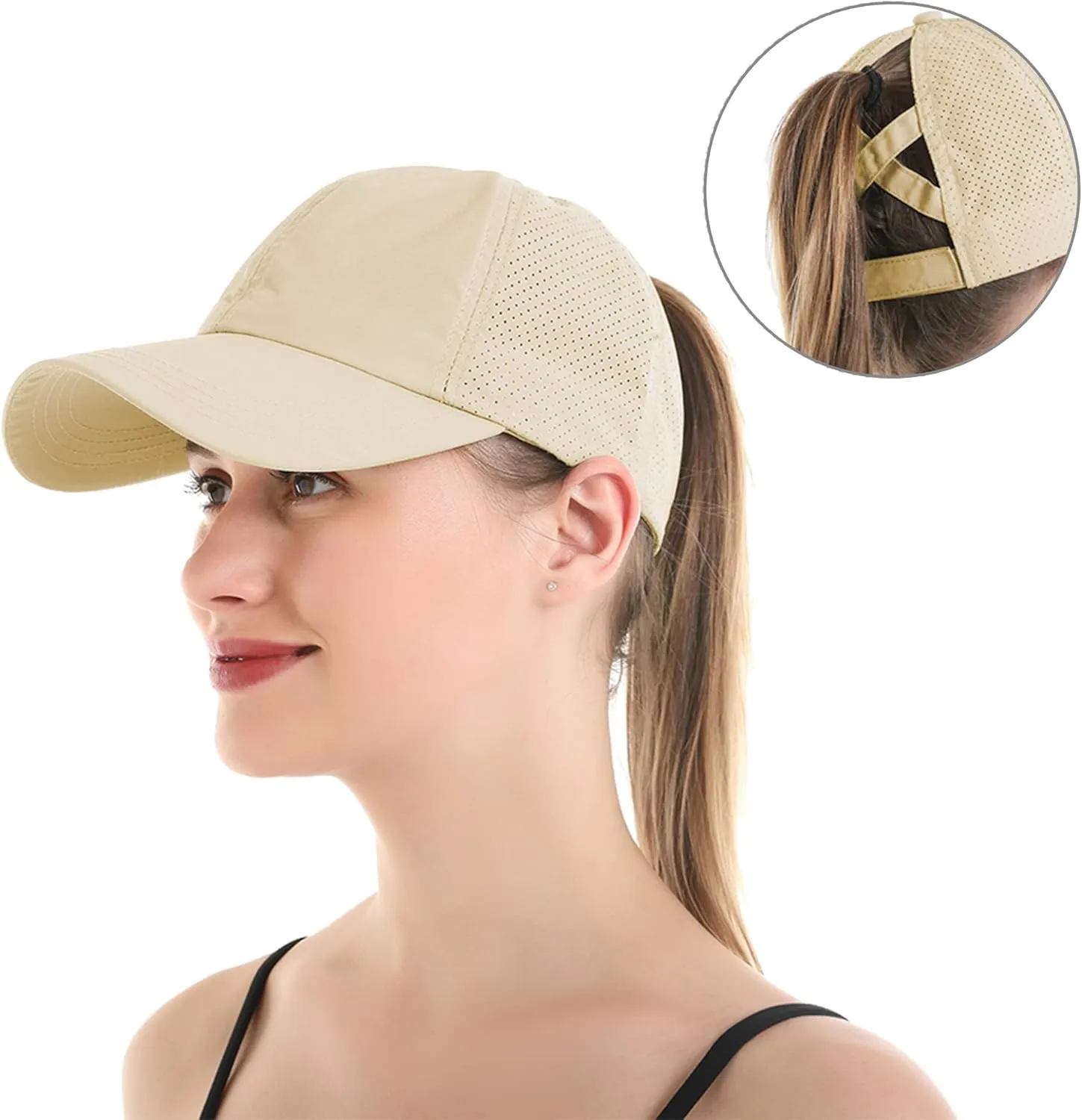 UTTPLL Women Ponytail Baseball Cap Adjustable Ponycap Trucker Hats Summer Mesh Outdoor Sports Criss Cross Caps Dad Hat